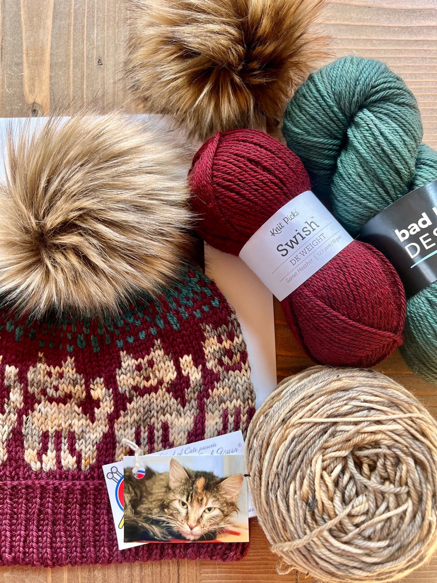 Alley Cat Hat - Burgundy Knitting Kit