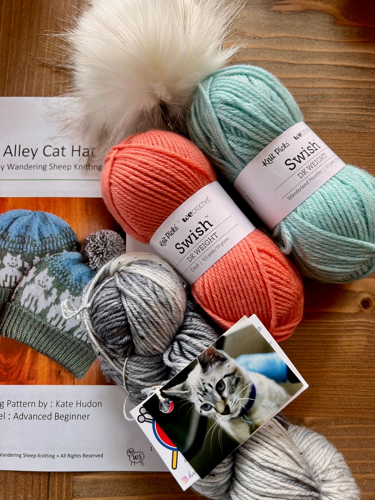 Alley Cat Hat - Pink Knitting Kit