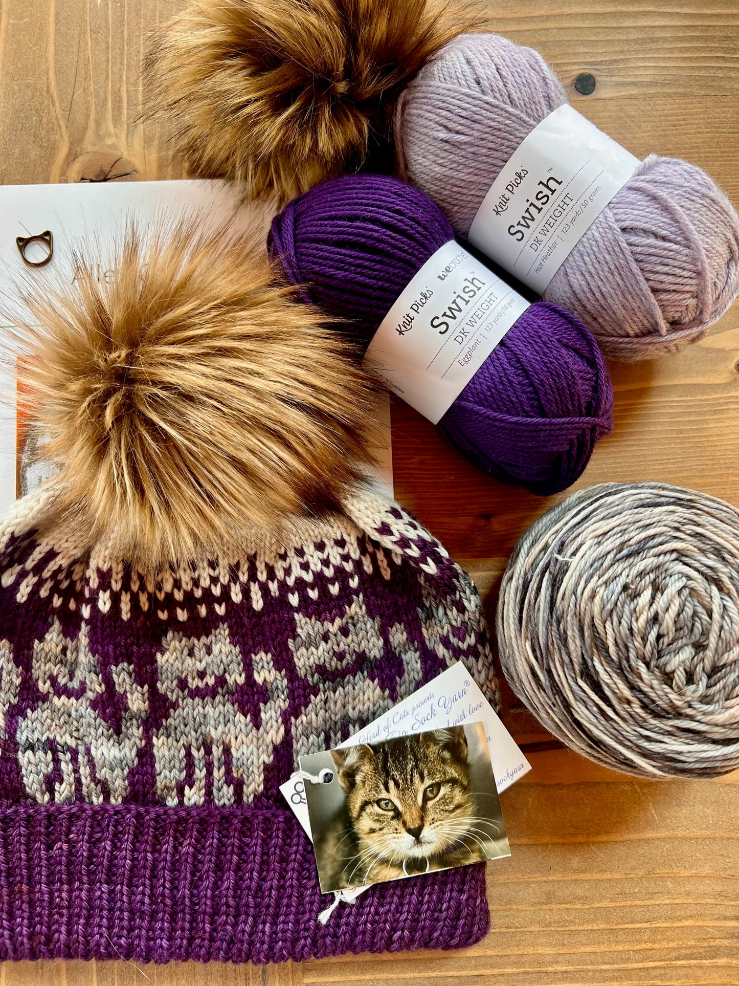 Alley Cat Hat - Purple Knitting Kit