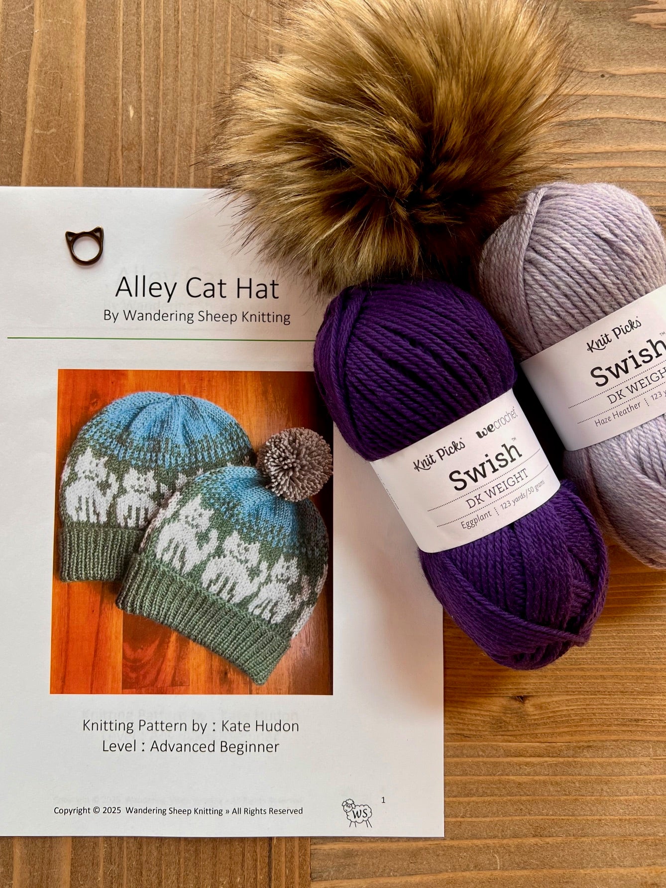 Alley Cat Hat - Purple Knitting Kit