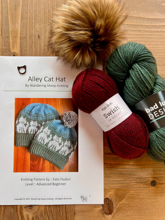 Alley Cat Hat - Burgundy Knitting Kit