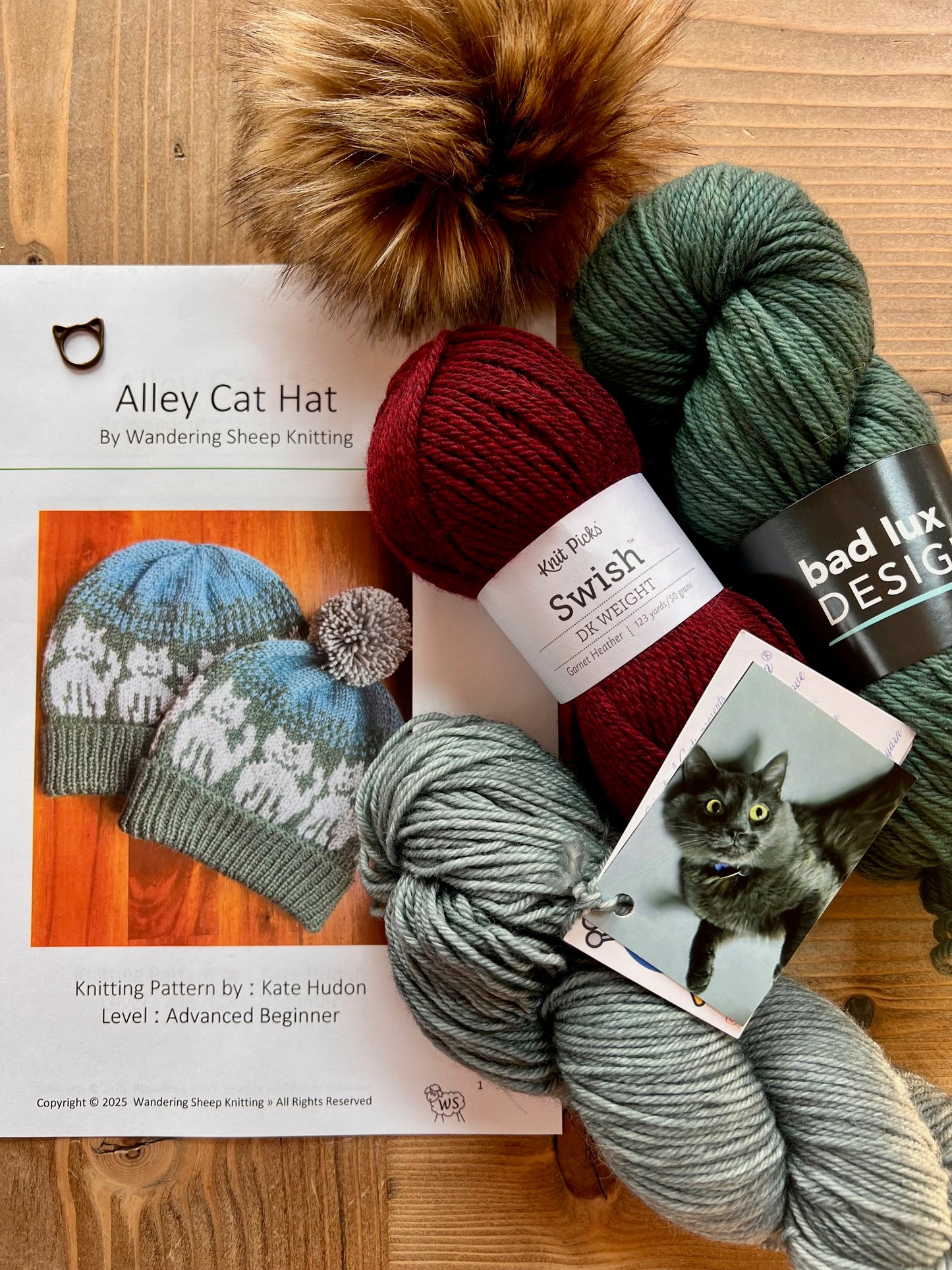 Alley Cat Hat - Burgundy Knitting Kit