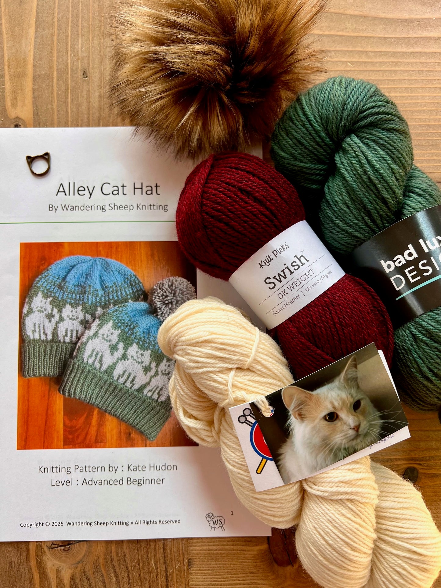 Alley Cat Hat - Burgundy Knitting Kit