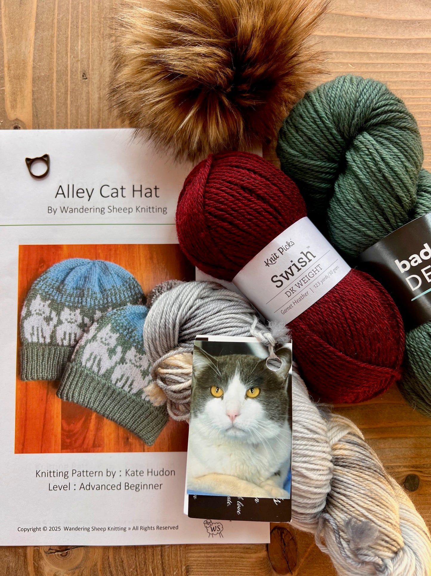 Alley Cat Hat - Burgundy Knitting Kit
