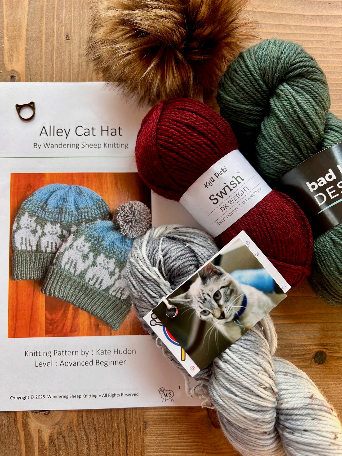 Alley Cat Hat - Burgundy Knitting Kit