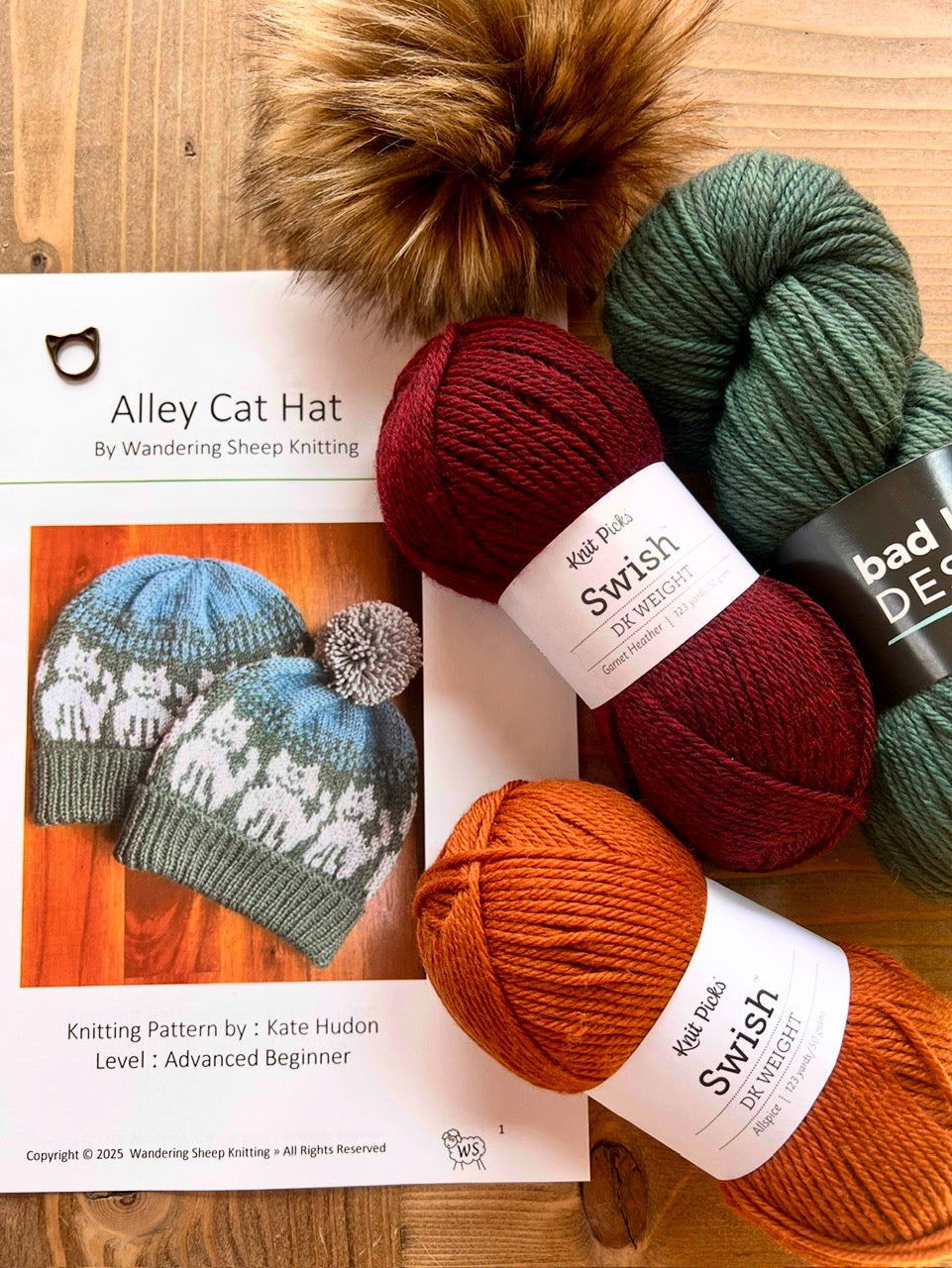 Alley Cat Hat - Burgundy Knitting Kit