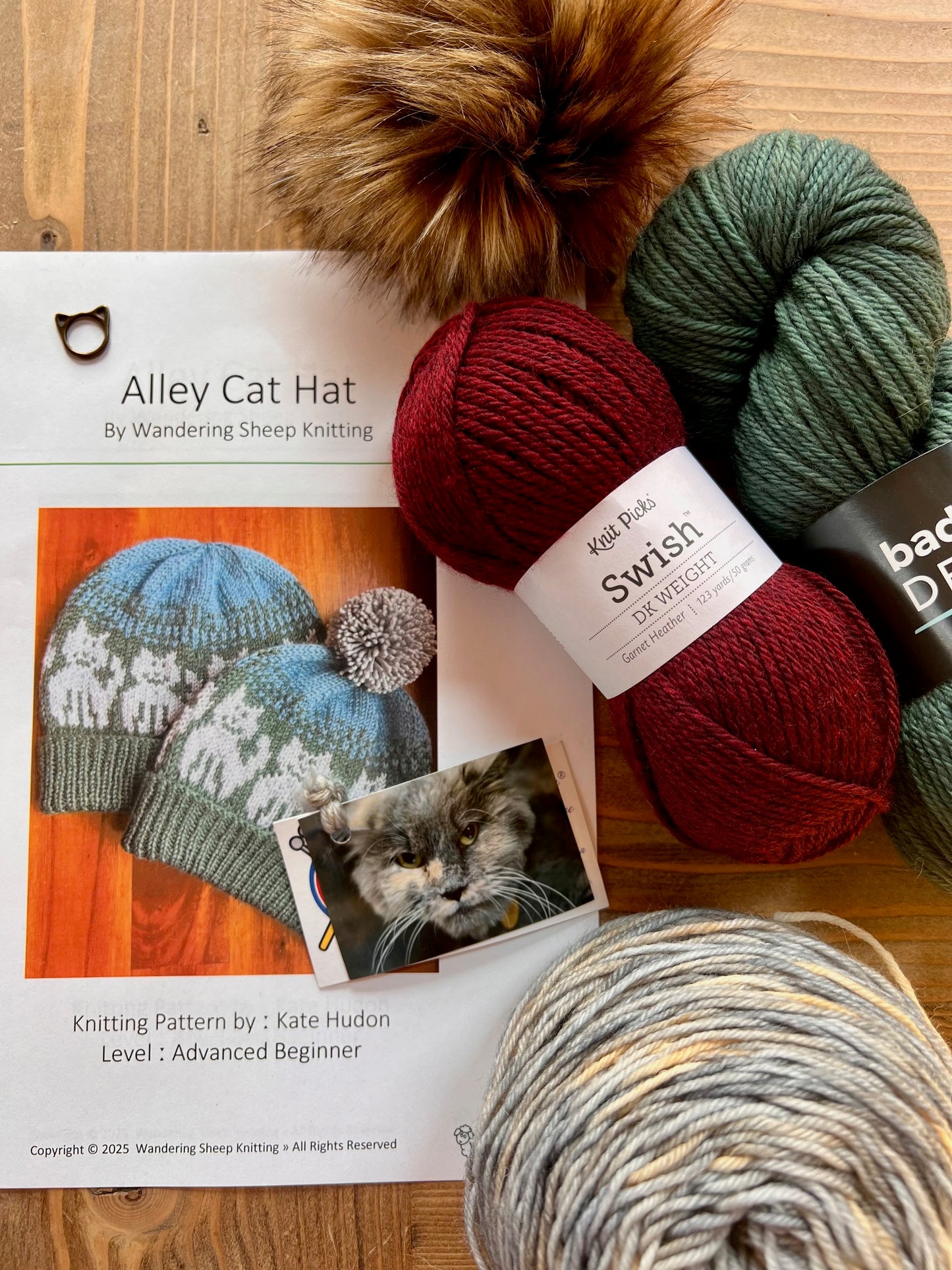 Alley Cat Hat - Burgundy Knitting Kit