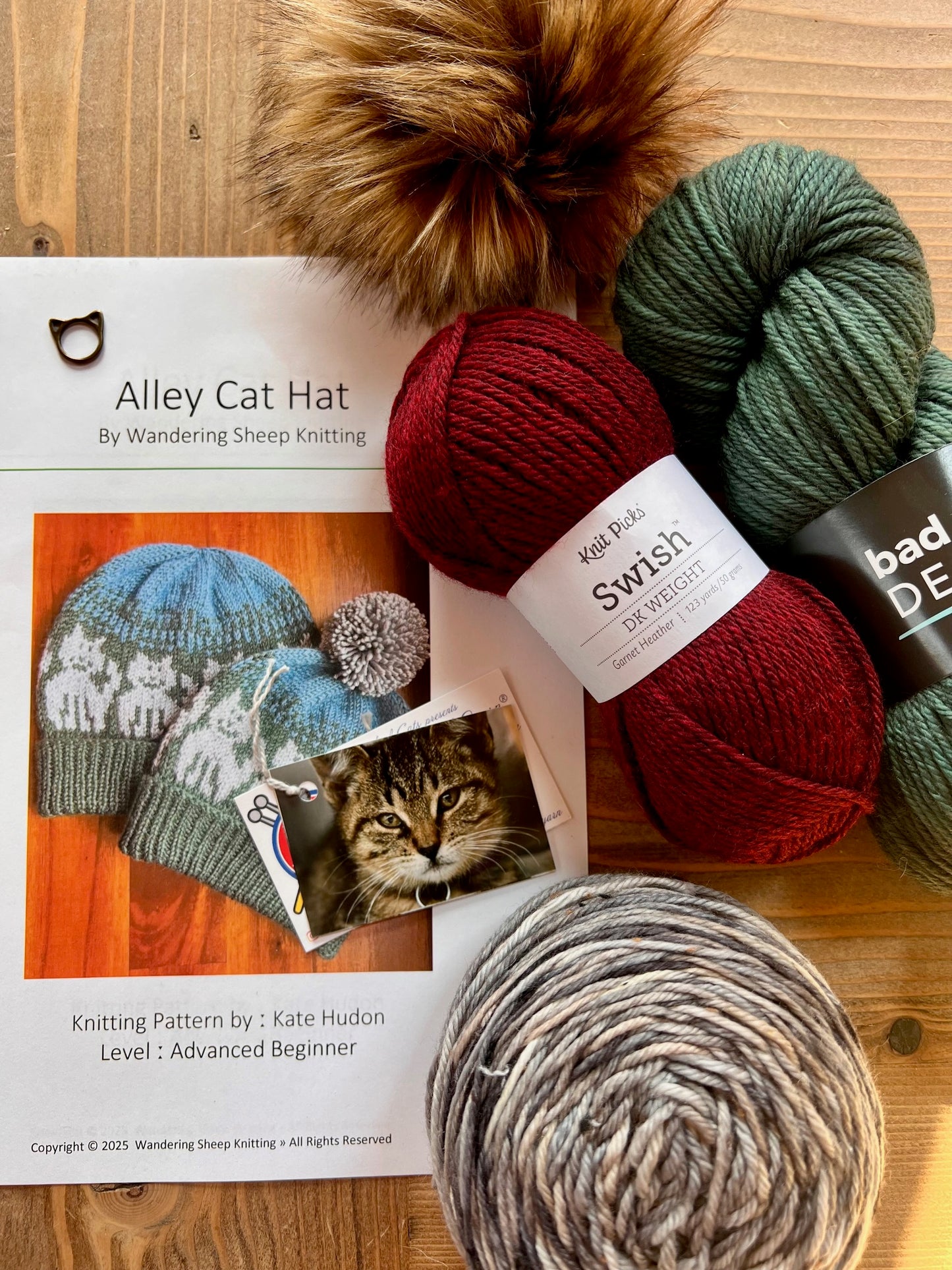 Alley Cat Hat - Burgundy Knitting Kit