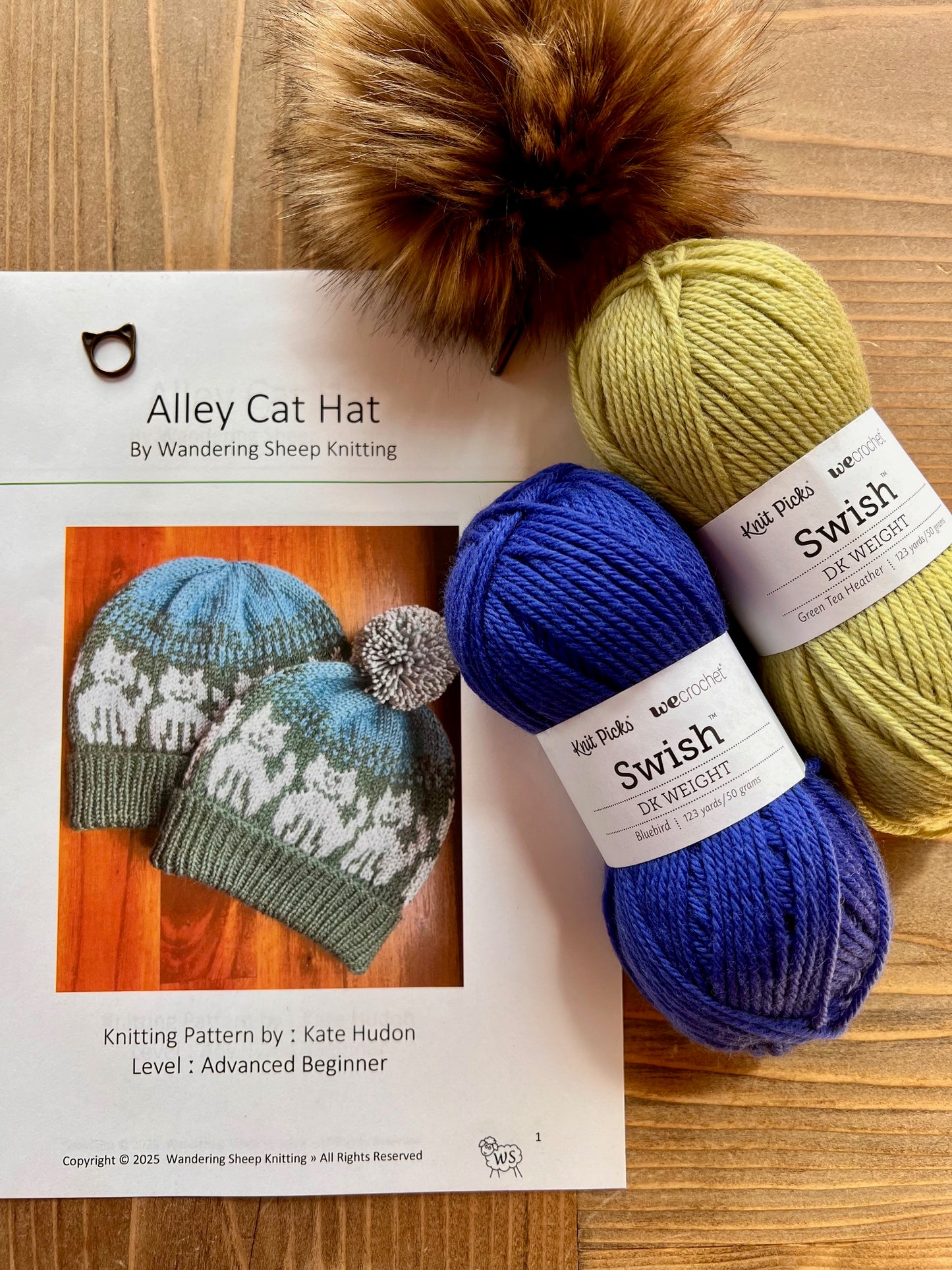 Alley Cat Hat - Blue Knitting Kit