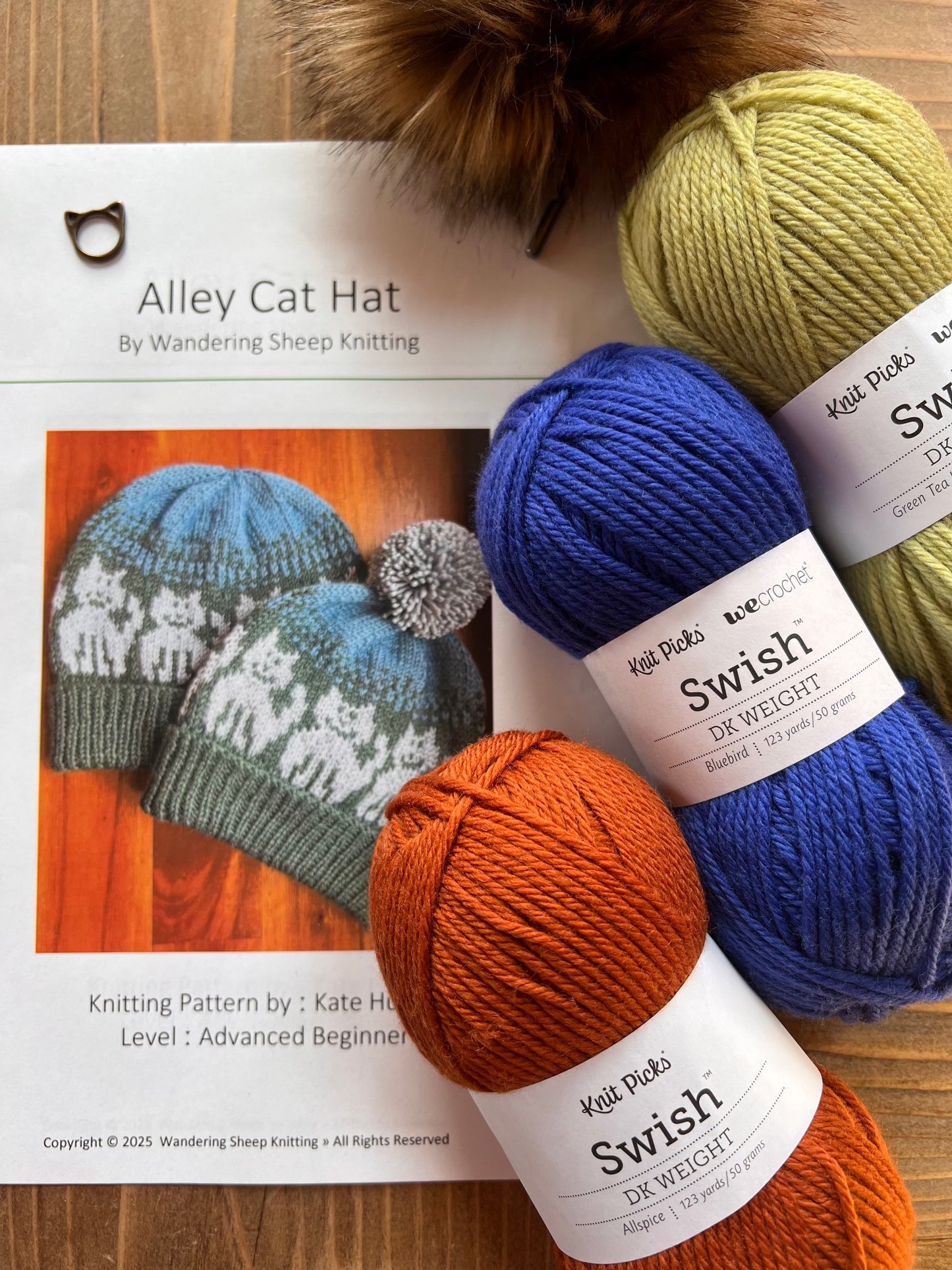 Alley Cat Hat - Blue Knitting Kit